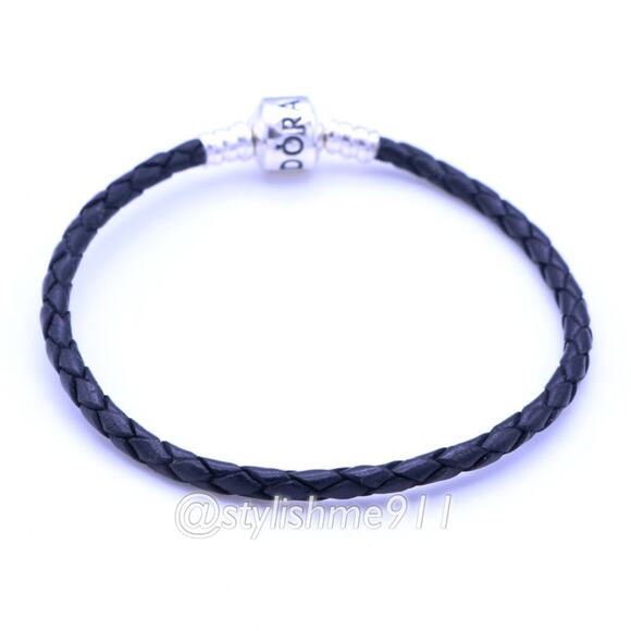 Pandora Black Leather Bracelet with Silver Clasp - 590705CBK-S - Picture 3 of 8